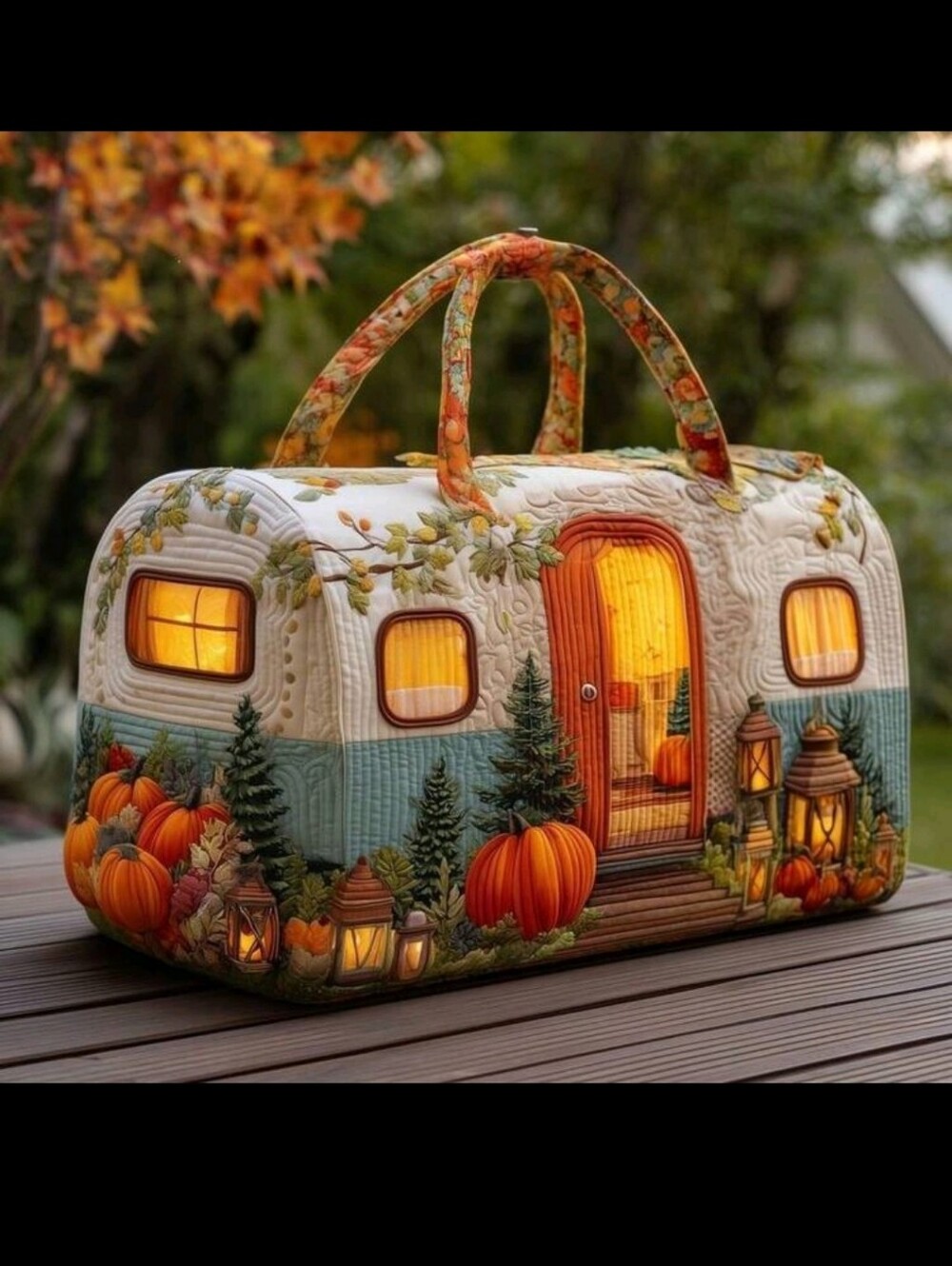 BRAND NEW ** Autumn Pumpkin Caravan Quilted Decorative Accent Bag - White/Orange